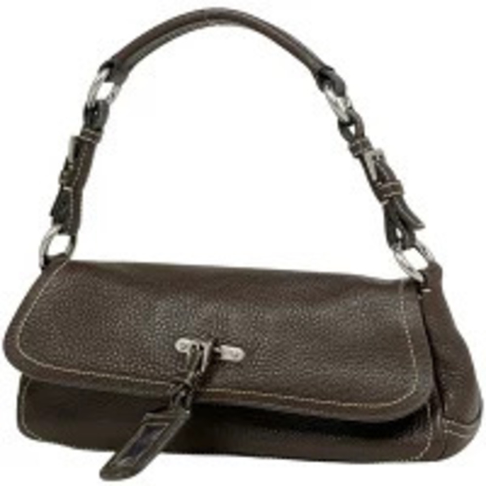 Prada Plate Shoulder Bag Hobo Handbag Leather Brown